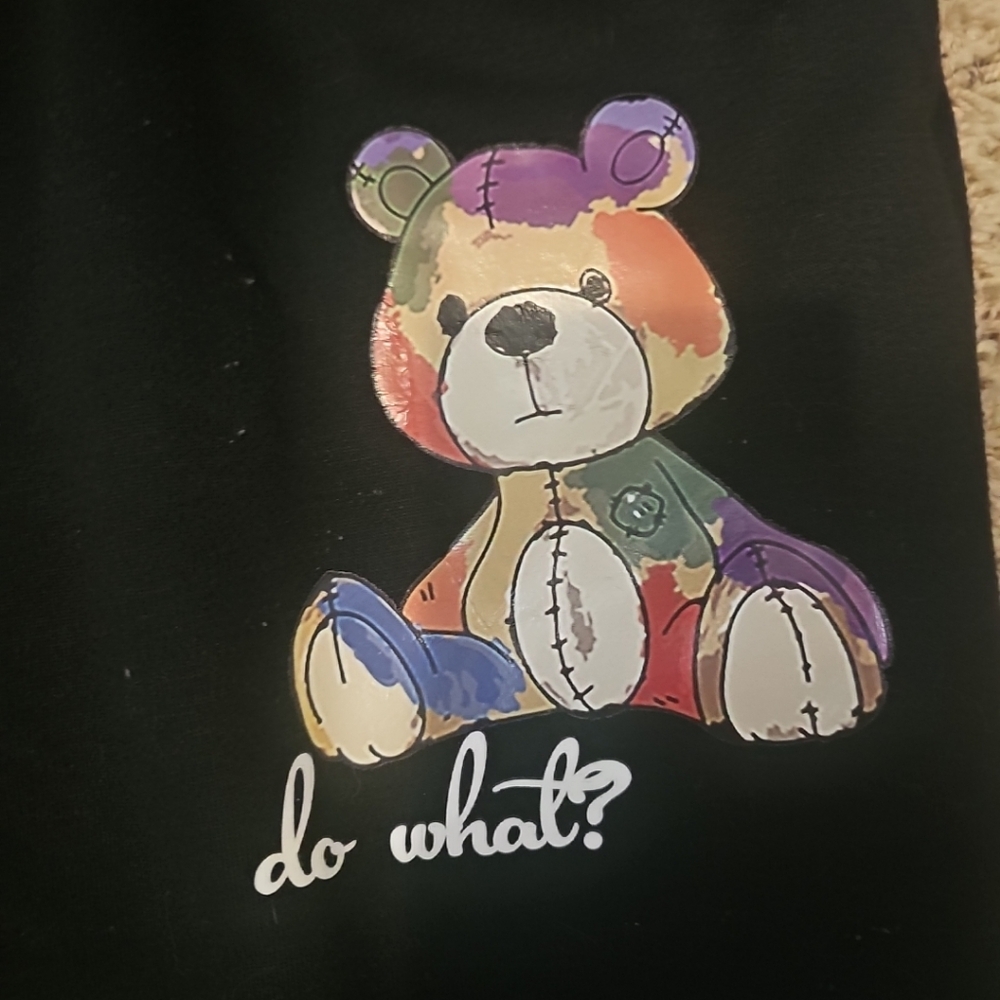 Black Sweatpants with Colorful Teddy Bear Design